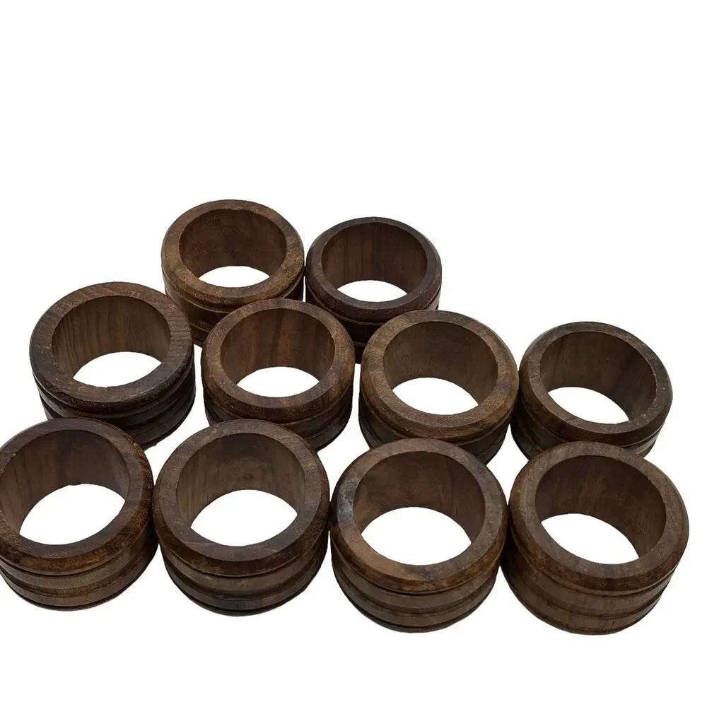 Napkin Rings Vintage Wood Set of Ten Mid Century Modern Holiday Table Setting
